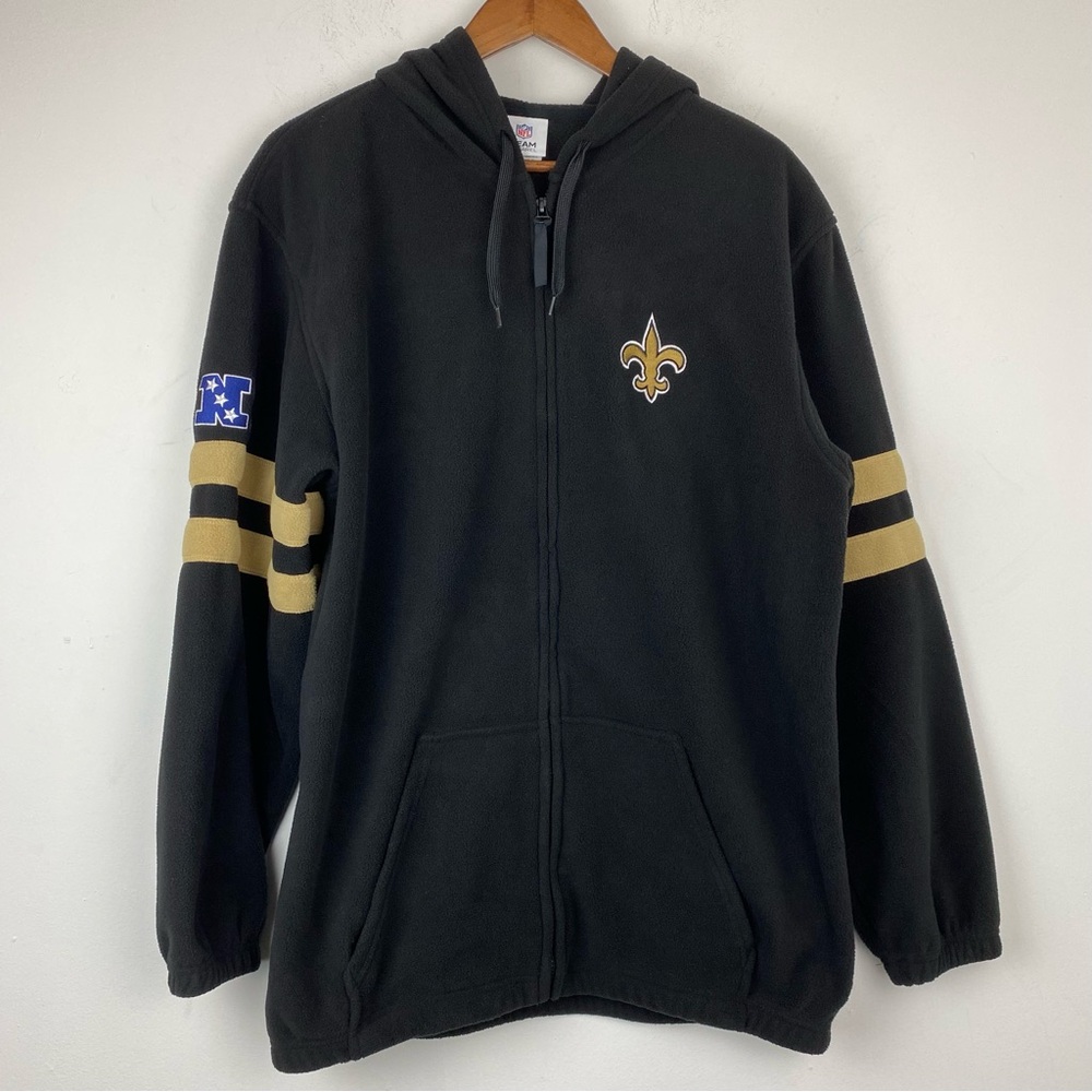 NFL Team Apparel Sz Large Men’s Black Fleece New Orleans Saints Full Zip Jacket
